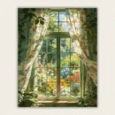 Sunny floral window and blooming garden paint by numbers for adults finished artwork.