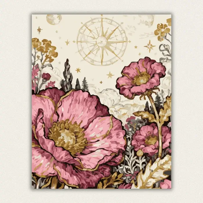 Finished vintage celestial flower paint by numbers for adults