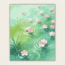 Finished 16x20 zen water garden paint by numbers canvas featuring pink flowers on green water
