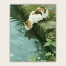 Calico cat drinking water by pond paint by numbers kit for adults