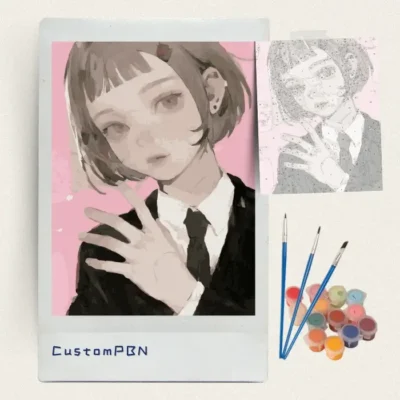 Anime girl portrait paint by numbers kit with paints and brushes