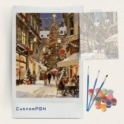 Complete paint by numbers kit including the pre-printed canvas, reference image, 3 professional brushes, and non-toxic acrylic paints, shipped from the USA.