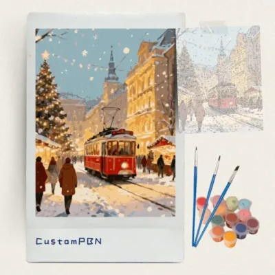 Complete paint by numbers kit with a reference sheet, 3 professional ergonomic brushes, and non-toxic acrylic paints, shipped from a US warehouse.