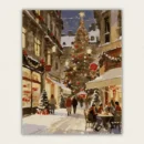 Cozy winter street paint by numbers artwork featuring a large Christmas tree, warm glowing shops, and an outdoor cafe, with fast US warehouse shipping.