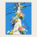 Finished floral utility pole paint by numbers canvas art with bright blue sky and colorful wildflowers
