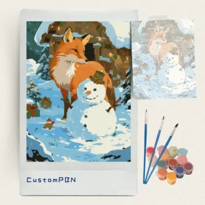 Fox and snowman paint by numbers set with 24 paints