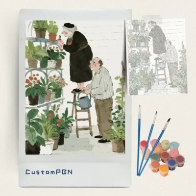 Garden greenhouse paint by numbers kit with paints and brushes