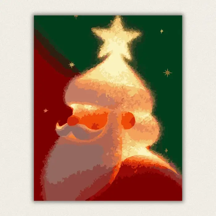 Glowing Christmas tree paint by numbers finished artwork