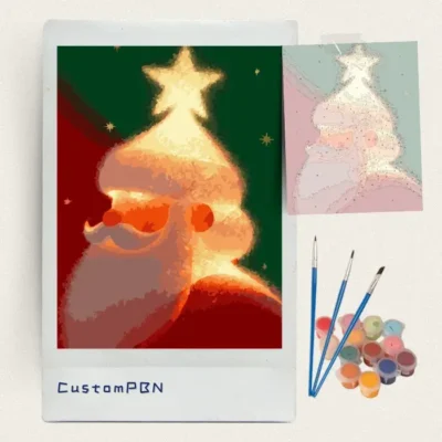 Christmas tree paint by numbers kit with canvas paints and brushes