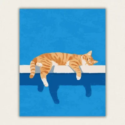 Finished orange tabby cat sleeping on shelf paint by numbers art
