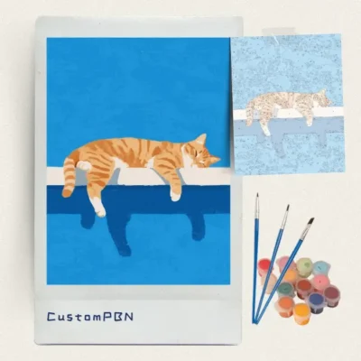 Full paint by numbers cat kit with numbered canvas, brushes, and acrylic paints