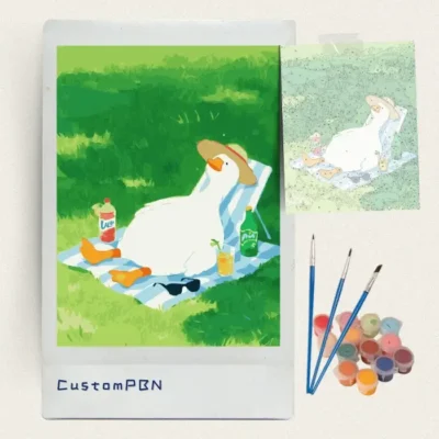 Complete paint by numbers kit with numbered canvas, brushes, and paint pots