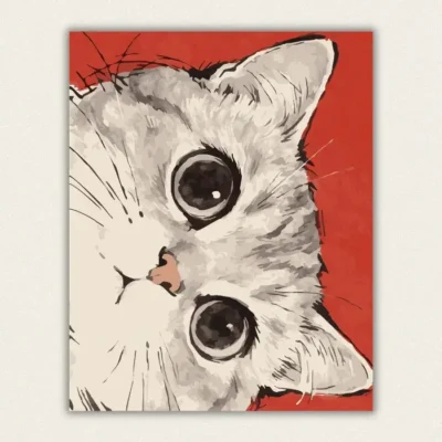 Complete peeking cat paint by numbers kit with canvas, brushes, paints and reference