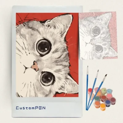 Pre-stretched canvas for peeking cat paint by numbers kit in box, fast US shipping