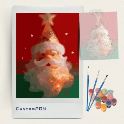 Santa Claus paint by numbers kit with numbered canvas paints and brushes