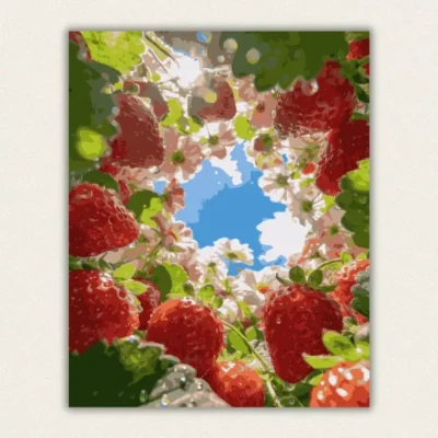 Finished looking up at strawberries and blue sky paint by numbers canvas art