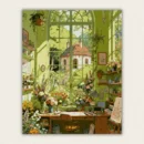 Sunlit garden studio paint by numbers with flowers and arched window