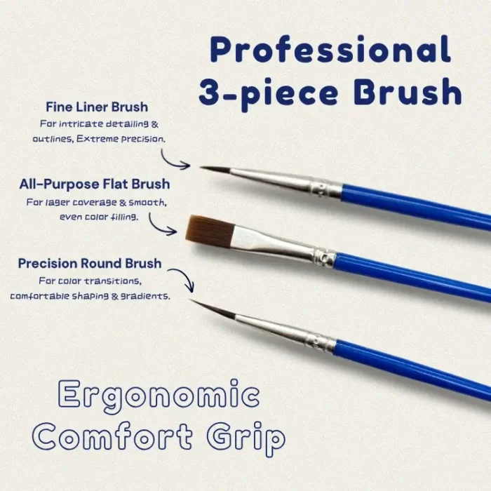 Three professional brushes for paint by numbers painting