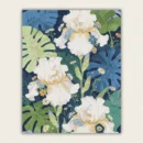 Finished white iris paint by numbers canvas art with dark botanical background
