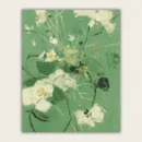 Loose abstract white flowers painted thickly on a sage green ground paint by numbers finished canvas