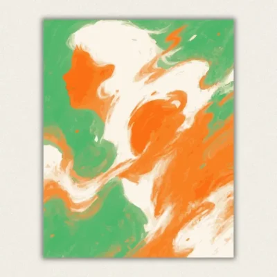 Abstract orange and green fluid art woman profile paint by numbers canvas for adults