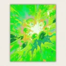 Abstract green energy burst with a white core and radiating colour streaks paint by numbers finished canvas