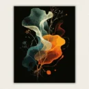 Abstract flowing organic colour shapes with botanical roots on black paint by numbers finished canvas
