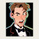 Anime style portrait of a young man in a tuxedo with a rainbow outline on black paint by numbers finished canvas