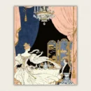 Art Deco illustration of an elegant couple dining beneath a crystal chandelier paint by numbers finished canvas