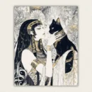 Art Nouveau portrait of an Egyptian woman in gold headdress stroking a black cat paint by numbers finished canvas