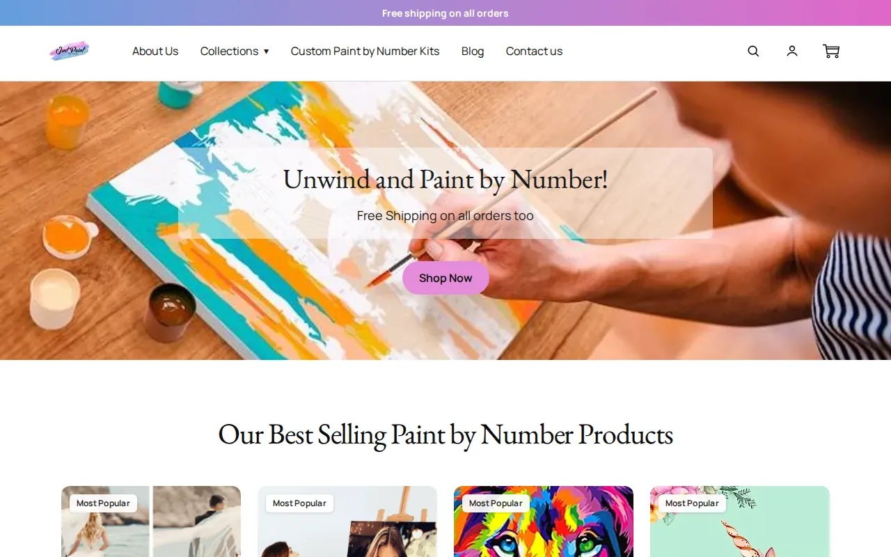 Screenshot of the Just Paint by Numbers website
