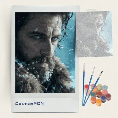 Blizzard portrait paint by numbers kit with canvas, three brushes, paints and reference sheet