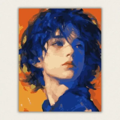 Vibrant blue hair portrait paint by numbers canvas