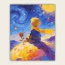 Boy in a yellow scarf watching a swirling starry sky paint by numbers finished canvas