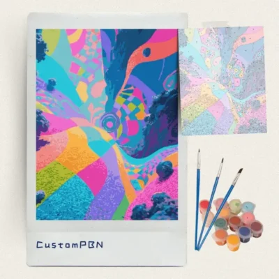 Candy striped dreamscape paint by numbers kit with brushes, paints and numbered canvas
