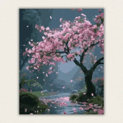 Finished cherry blossom night paint by numbers canvas