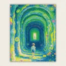 Child walking through a rainbow tunnel of light paint by numbers finished canvas