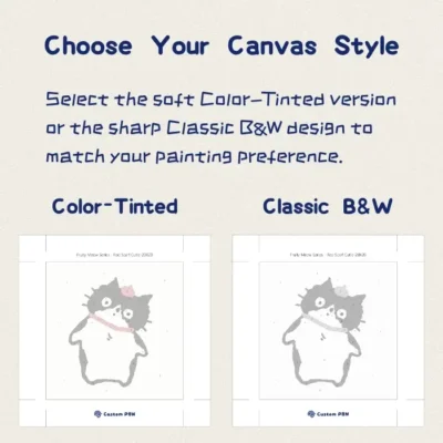 Select from soft color-tinted or classic black and white canvas options for mini paint by numbers