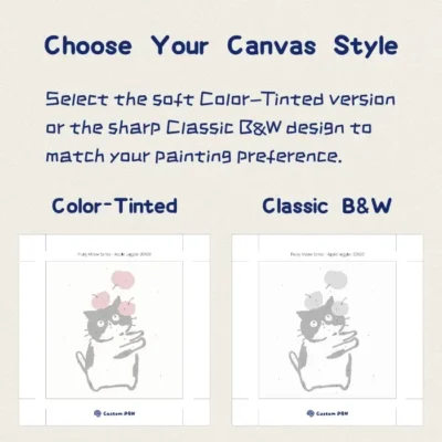 Select color-tinted or classic black and white canvas for the playful black cat mini paint kit.