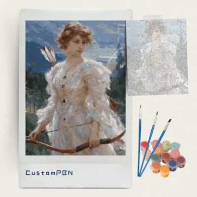 Classical archer paint by numbers kit with canvas, three brushes, paints and reference sheet