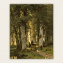 Classical oil painting of a forest path with a horse drawn cart a boy and a dog paint by numbers finished canvas