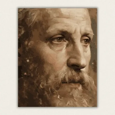 Classical oil painting portrait of an elderly man with a white beard paint by numbers finished canvas
