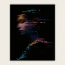 Dark code rain side profile of a woman paint by numbers canvas with glowing data text