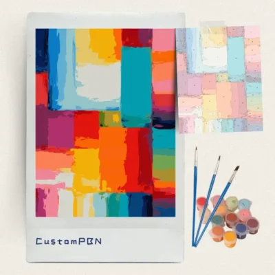 Colour block grid paint by numbers kit with brushes, paints and numbered canvas