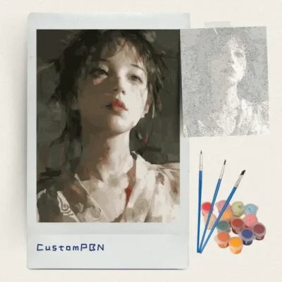 Complete CustomPBN portrait kit with canvas, paints, and tools