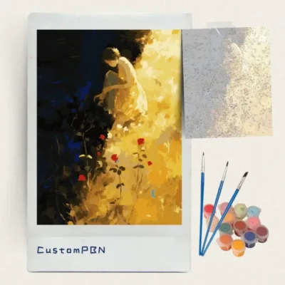 Complete CustomPBN paint kit with canvas, acrylic paints, and brushes