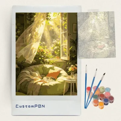 Complete CustomPBN paint kit with canvas, acrylic paints, and brushes