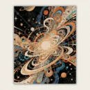 Ornamental cosmic mandala with a glowing sun core planets and ribbons of stars paint by numbers finished canvas