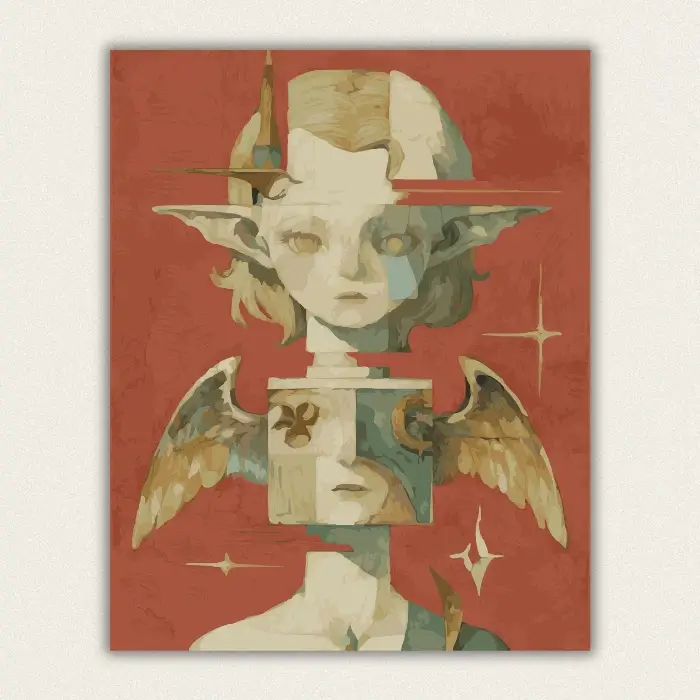 Crimson guardian mystical elf and angel bust paint by numbers finished canvas