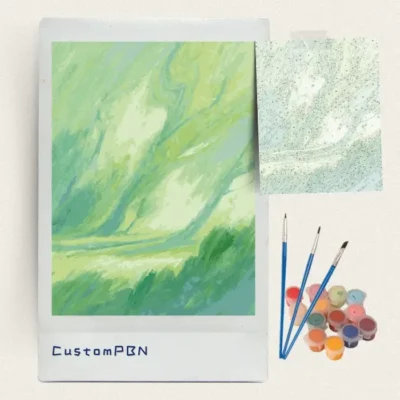 Complete CustomPBN paint by numbers kit with canvas, acrylic paints, and brushes for nature art
